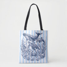 Vintage Ocean Life Blue Stripe Nautical