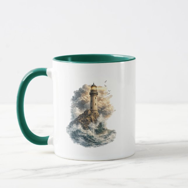 Vintage Ocean Lighthouse Two-Sided Coffee Mug (Left)