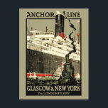 VINTAGE OCEAN LINER TRAVEL POSTCARD<br><div class="desc">From the golden age of transatlantic ocean liner travel. Anchor Line,  Glasgow & New York. Anchor Line was a Scottish merchant shipping company founded in 1855. Travel Poster By Kenneth Denton Shoesmith,  circa 1920s.</div>