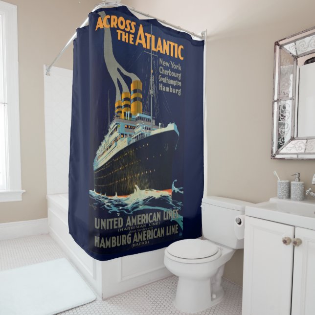VINTAGE OCEAN LINER TRAVEL SHOWER CURTAIN (In Situ)