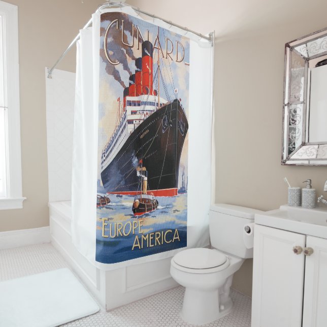 VINTAGE OCEAN LINER TRAVEL SHOWER CURTAIN (In Situ)