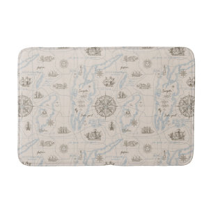 Vintage Ocean Map Pattern Bath Mat