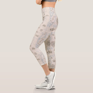 Vintage Ocean Map Pattern Capri Leggings