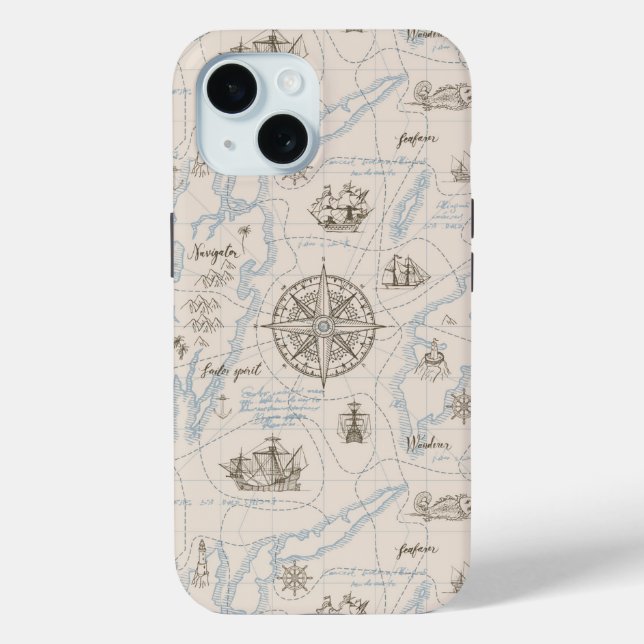 Vintage Ocean Map Pattern Case-Mate iPhone Case (Back)