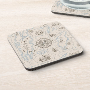 Vintage Ocean Map Pattern Coaster