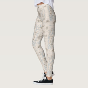 Vintage Ocean Map Pattern Leggings