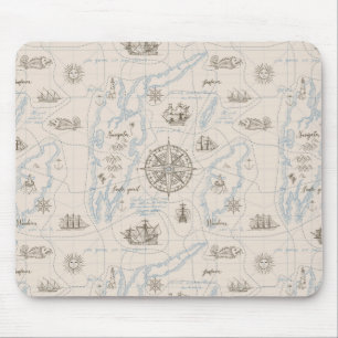 Vintage Ocean Map Pattern Mouse Pad
