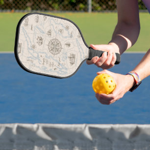 Vintage Ocean Map Pattern Pickleball Paddle