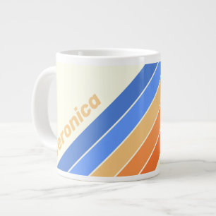 Vintage Ocean Sun Stripes with Name Large Coffee Mug