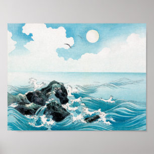 Vintage Ocean Wave at Kojima Island Japanese Illus Poster