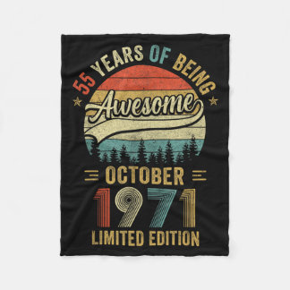Vintage October 1971 55 Years Old 55th Birthday Fleece Blanket