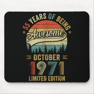 Vintage October 1971 55 Years Old 55th Birthday Mouse Pad