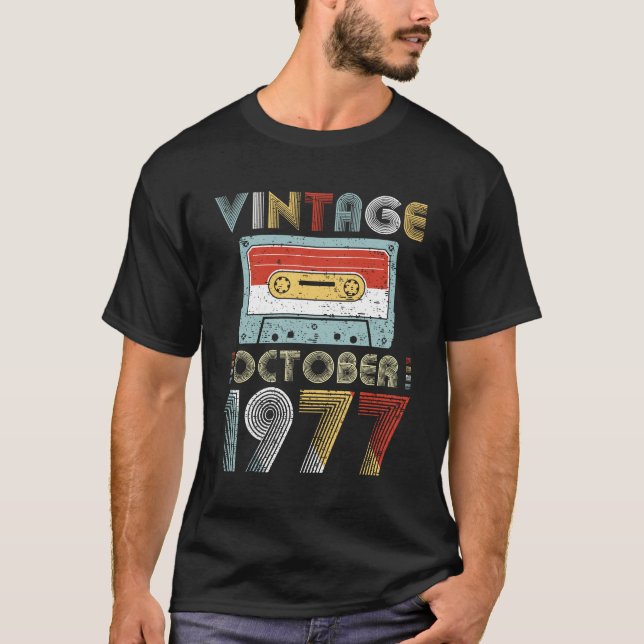 Vintage October 1977 Birthday Cassette Tape T-Shirt (Front)