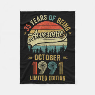 Vintage October 1991 35 Years Old 35th Birthday Fleece Blanket
