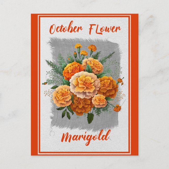 Vintage October Flower Marigold Floral Postcard (Front)
