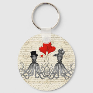 Vintage octopi and hearts key ring