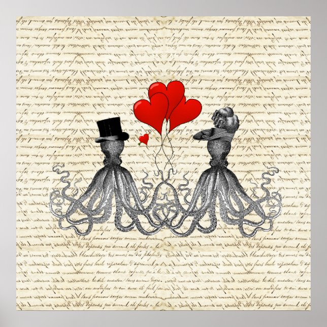 Vintage octopi and hearts poster (Front)