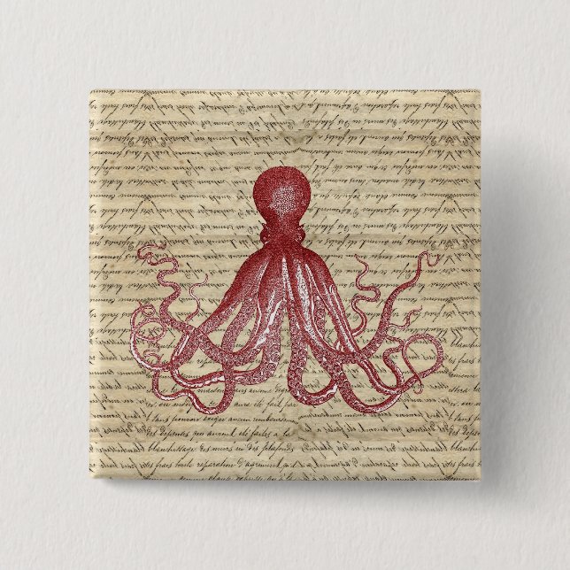 Vintage octopus 15 cm square badge (Front)
