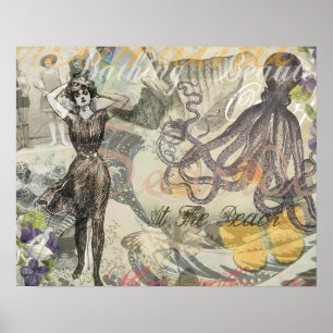 Vintage Octopus and Bathing Beauties Poster
