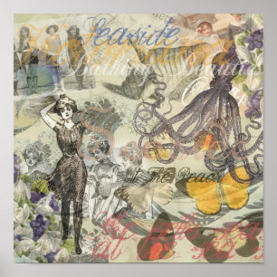 Vintage Octopus and Bathing Beauties Poster