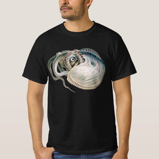 Vintage Octopus Argonaut, Marine Life Animals T-Shirt (Front)