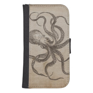 Vintage Octopus Arms Cool Sea Animal Brown Beige Samsung S4 Wallet Case