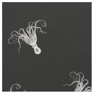Vintage Octopus Black Toss Pattern Fabric