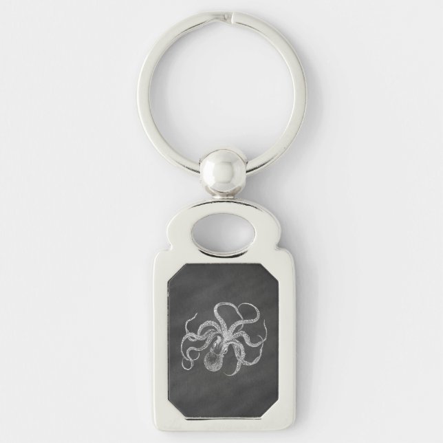 Vintage Octopus Chalkboard Background Template Key Ring (Front)