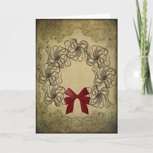 Vintage Octopus Christmas Card (Front)
