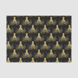 Vintage Octopus Gold Black Ink Coastal Nautical Tissue Paper