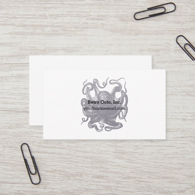 Vintage Octopus Illustration Business Card (Front/Back In Situ)