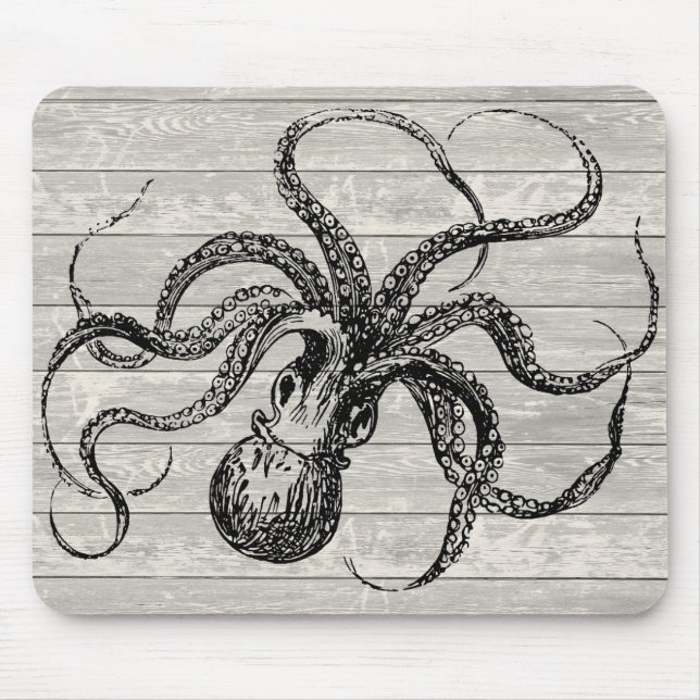Vintage Octopus Illustration Mouse Pad (Front)