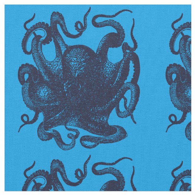 Vintage Octopus Illustration on Solid Colour Fabric (Close Up)