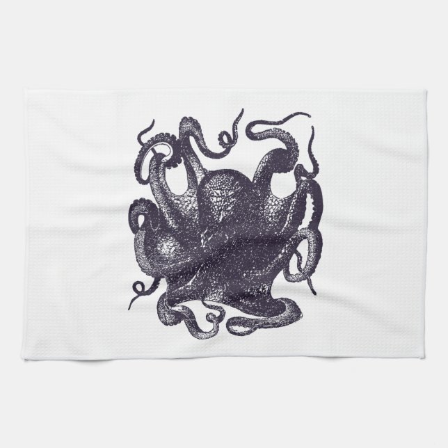Vintage Octopus Illustration Tea Towel (Horizontal)
