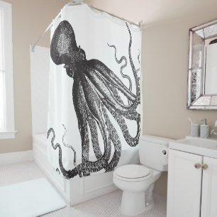 Vintage Octopus in Black V2 Shower Curtain