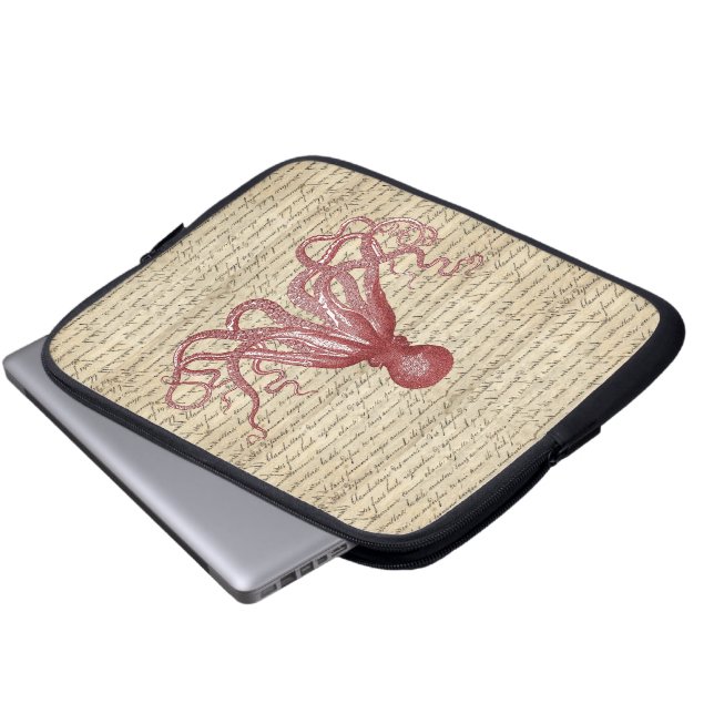 Vintage octopus laptop sleeve (Front Bottom)