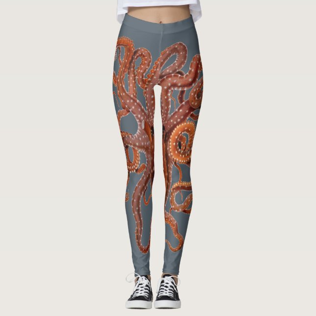Vintage Octopus Macropus, Marine Aquatic Animals Leggings (Front)