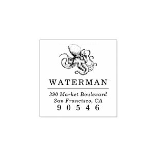 Vintage Octopus   Nautical Return Address Rubber Stamp