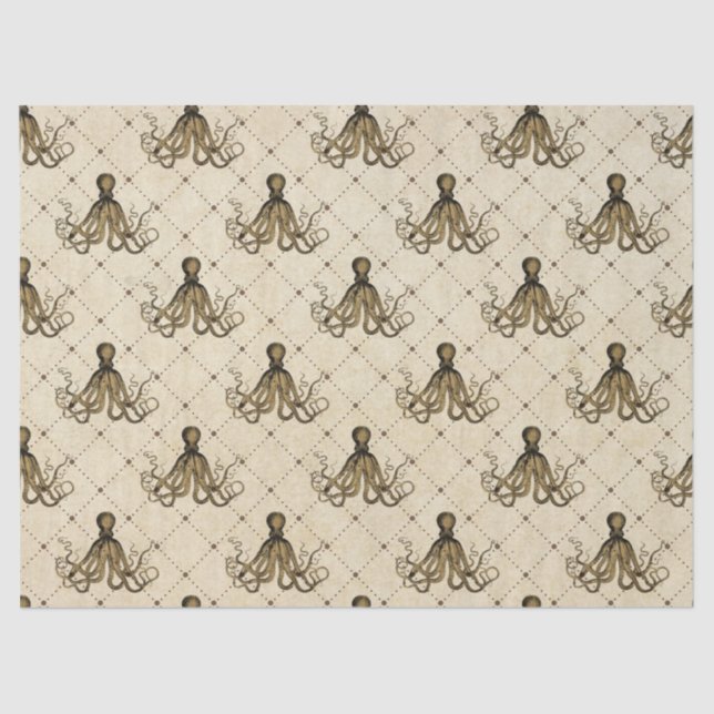 Vintage Octopus on Cream Decoupage Tissue Paper (Front)