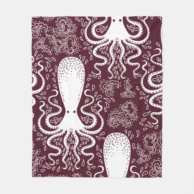 vintage Octopus pattern. Fleece Blanket (Front)