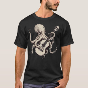 Vintage Octopus Playing Guitar Funny Rocker Guitar T-Shirt