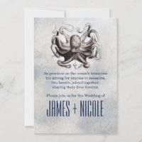 Vintage Octopus Sea Salt Beach Wedding Invitations