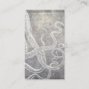 Vintage Octopus Silver Pewter Gray Watercolor Business Card