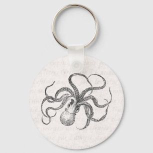 Vintage Octopus Template with Antique Text Key Ring