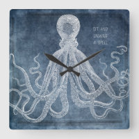 Vintage Octopus Twilight Blue Watercolor Quote