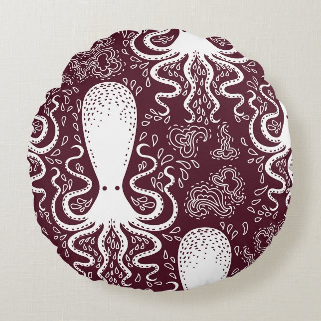 Vintage Octopus: Underwater Pattern Splendour Round Cushion (Front)
