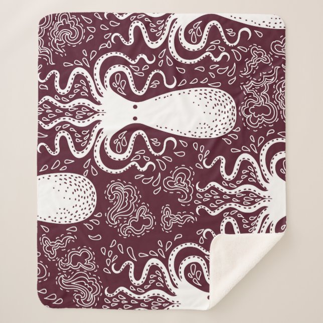 Vintage Octopus: Underwater Pattern Splendour Sherpa Blanket (Front)