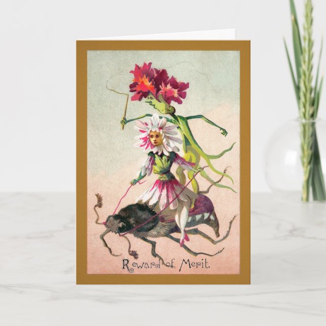 Vintage Odd Flowers Riding a Bug Customisable Card (Front)