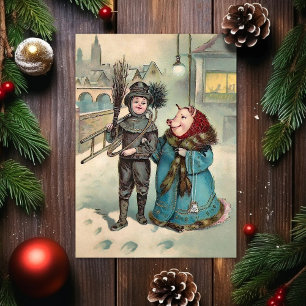 Vintage Odd Pig Lady Christmas Card