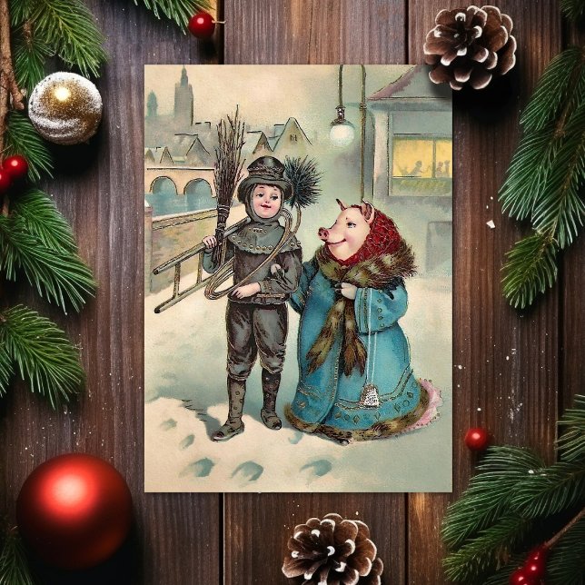Vintage Odd Pig Lady Christmas Card (Creator Uploaded)